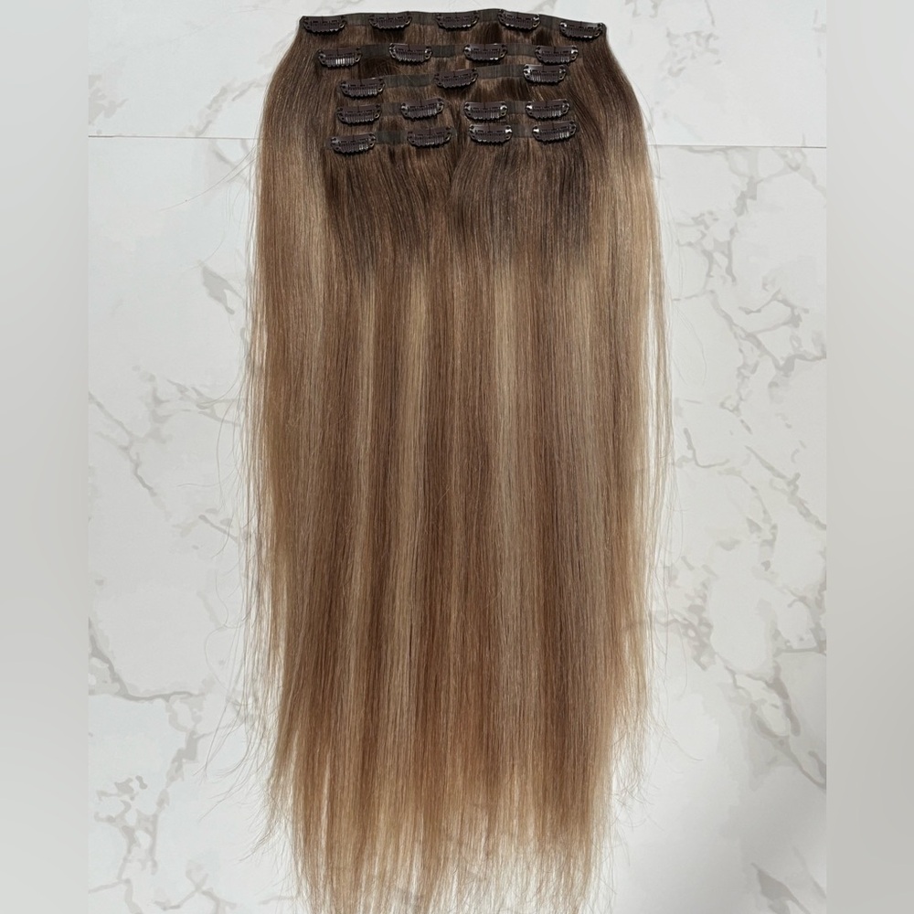 Glam Seamless Cream Beige Balayage 20 inch clip-in extensions